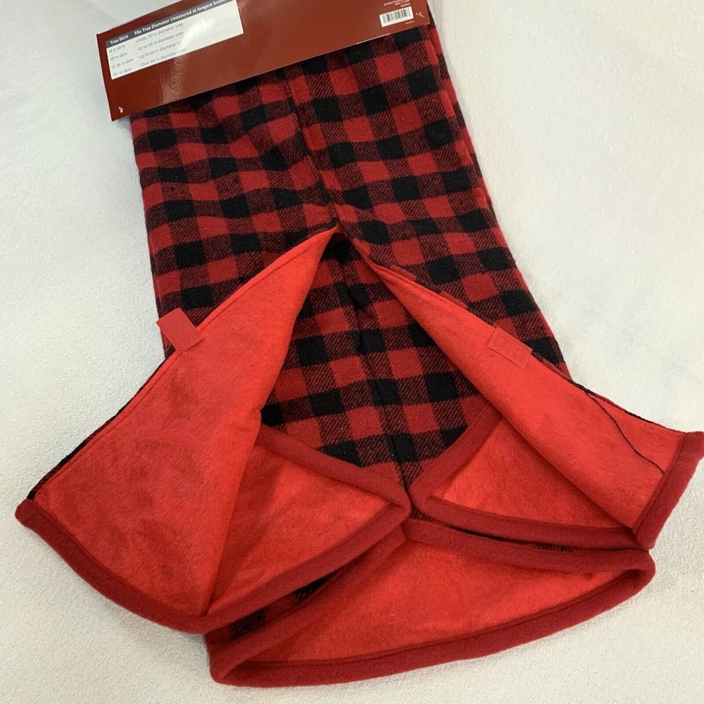 Christmas Tree Skirt Flannel Buffalo Check Plaid Red Black 48inch Farmhouse Cozy - Picture 3 of 7